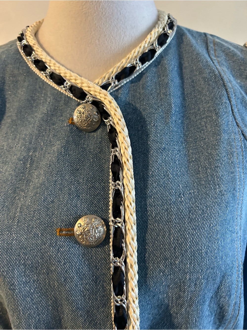Veronica Beard Milla Jean Blue Tweed-Trim Denim Jacket - Picture 3 of 9